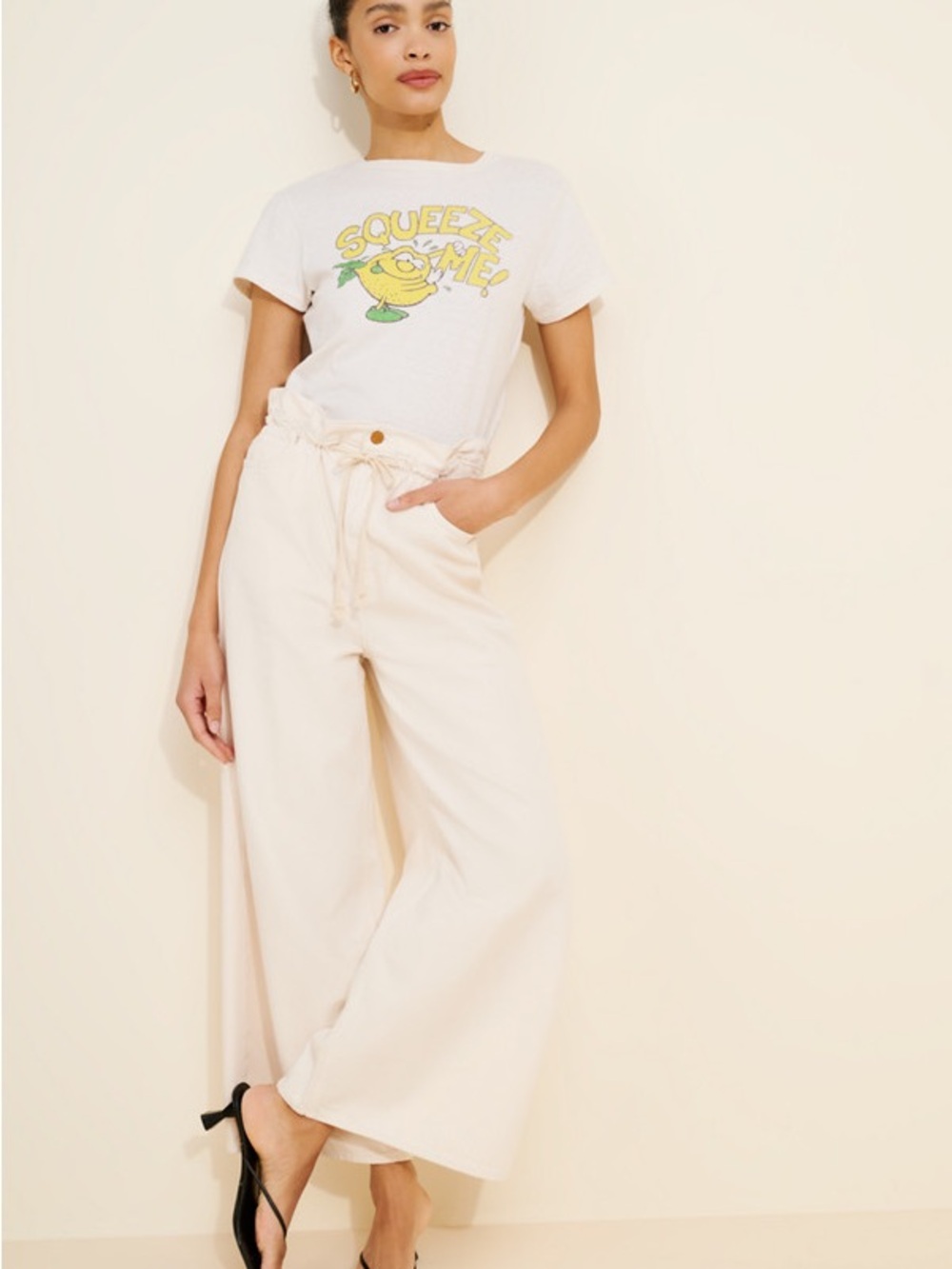 MOTHER SNACKS Cream High-Rise Wide Leg Ankle Jeans